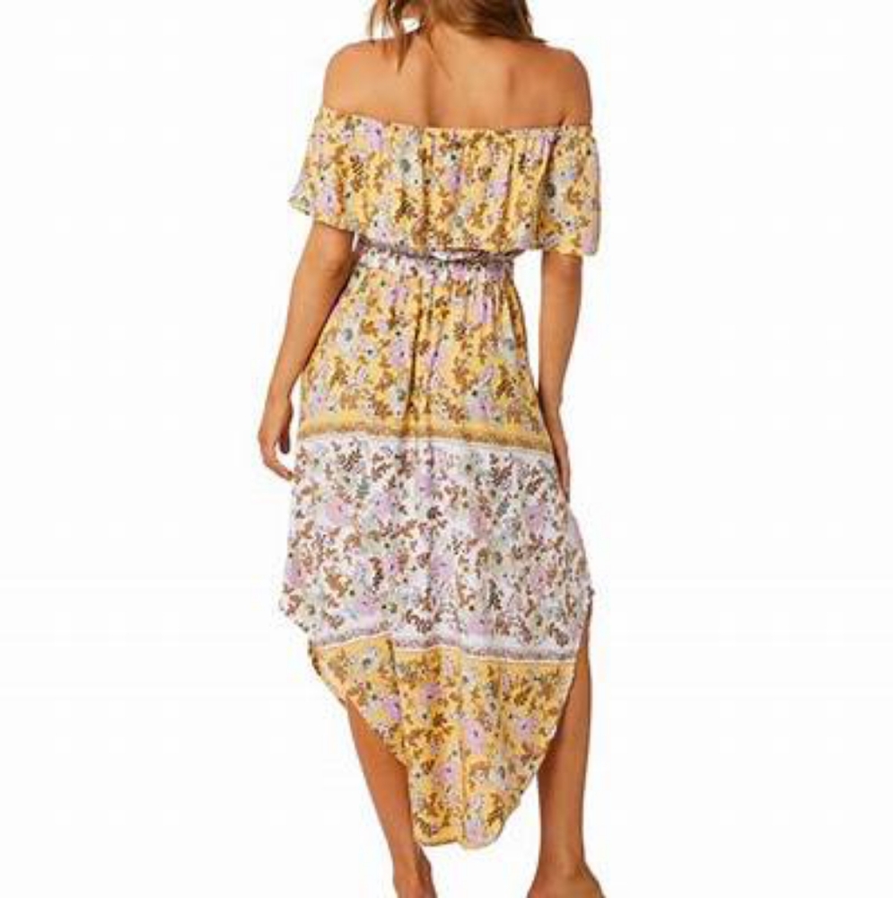 O’NEILL Ziggi Sunshine Yellow Boho Floral Boho Off The Shoulder Midi Dress NWT - Picture 10 of 14